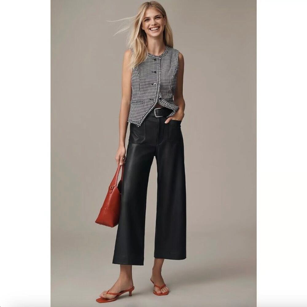 Maeve the Colette faux leather cropped pants in navy marin NEW WOMENS 27